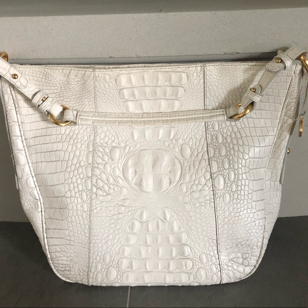 Brahmin White Anytime Tote: Square Bucket Purse